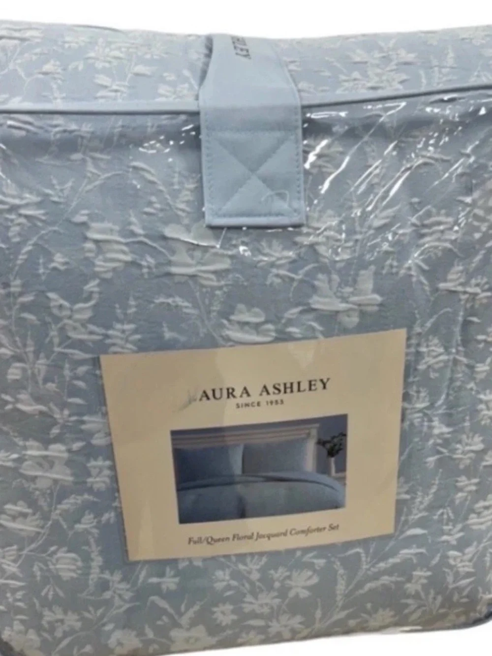 Laura Ashley Floral Jacquard Blue and White 3 Piece Full/Queen Comforter Set